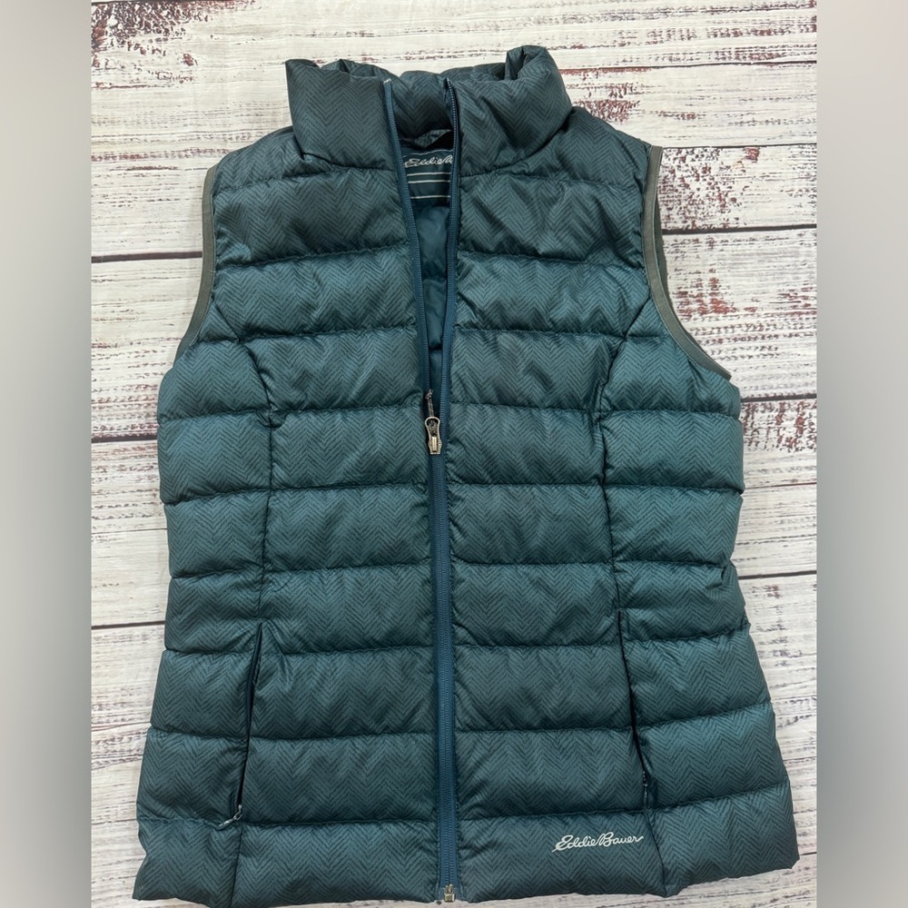 Eddie Bauer Women’s EB650 Down Vest Teal Herringbone – Size Small - Picture 3 of 9